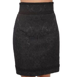 DOLCE & GABBANA RUNWAY Floral Brocade Skirt Embroidery Trimmings Black size 44
